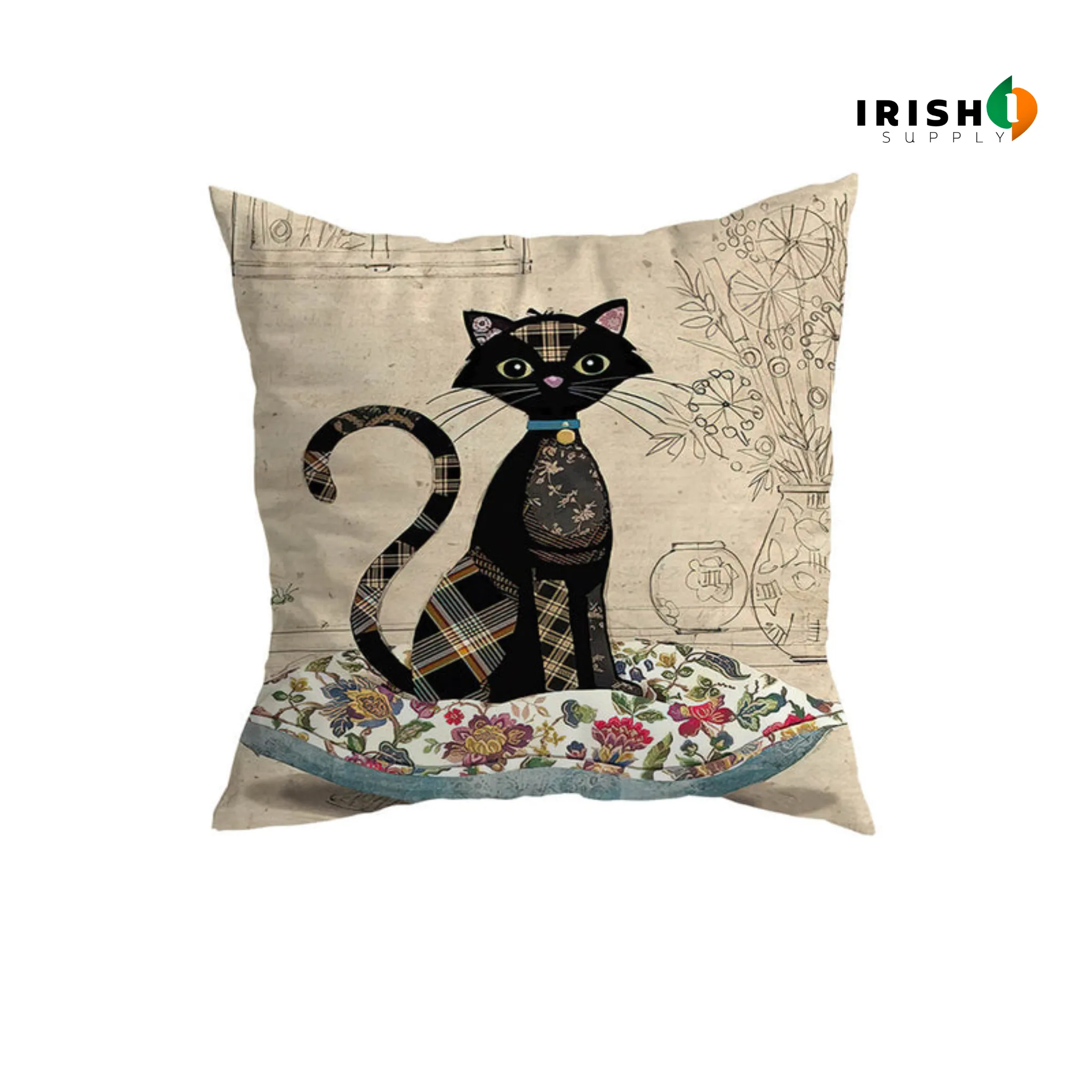 MEOWMODE Stylish Cartoon Cat Print Pillowcase