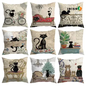 MEOWMODE Stylish Cartoon Cat Print Pillowcase