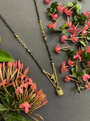 Modern Stylish Short Mangalsutra Designs Double Layer With Lock & Key Pendant Black Beads Chain