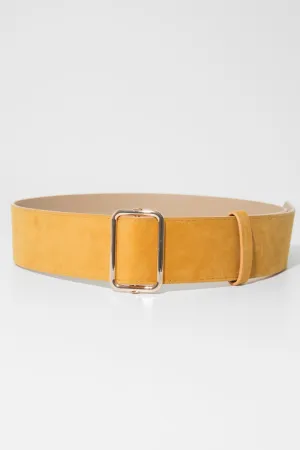 Mustard Faux Suede Gold Buckle Wide Belt - Tammie