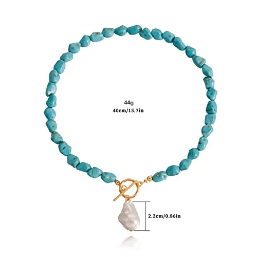 Natural Turquoise Necklace with Pearl Pendant