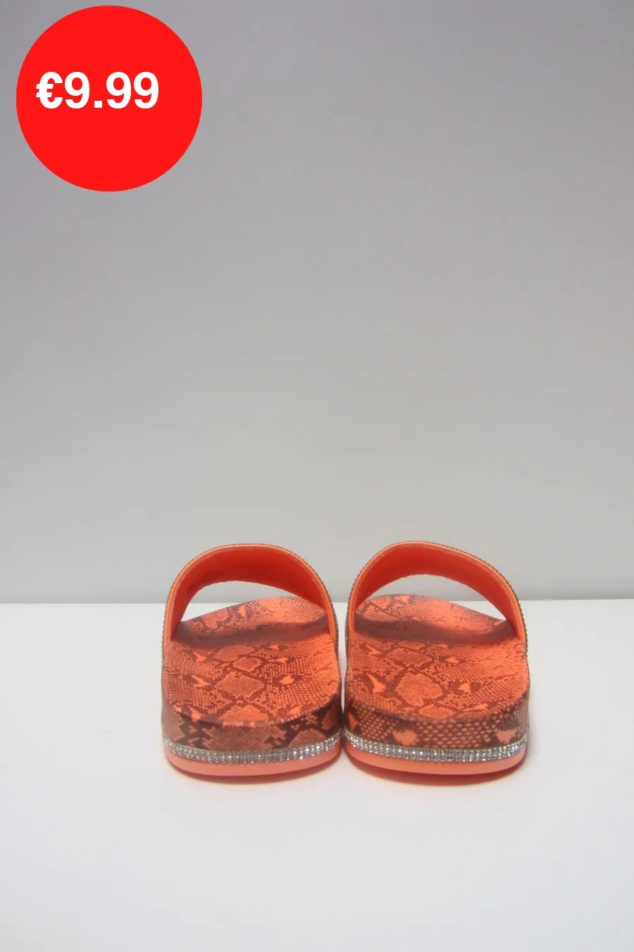 Neon Orange Snake Print Diamante Slider