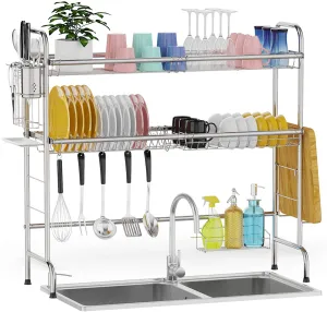 New in box! Over Sink Dish Rack, GSlife 2 Tier Stainless Steel Dish Rack Rustproof Durable Above Kitchen Sink Shelf Dish Drainer, Silver, Retails $200 