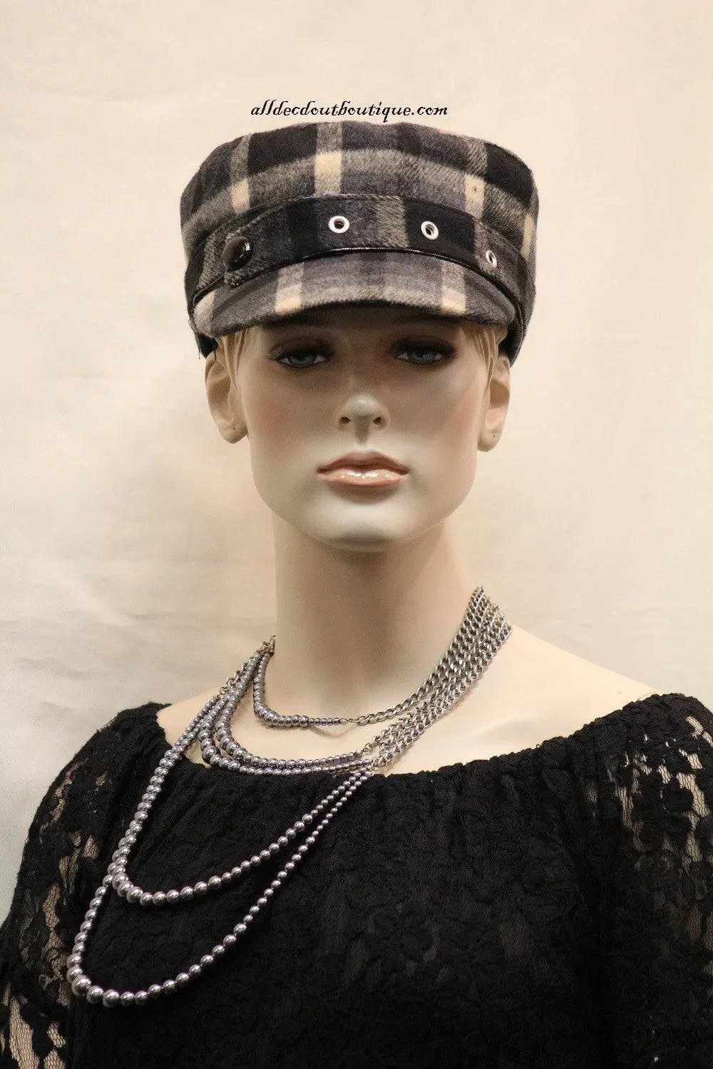 Newsboy Hat | Black Ivory Plaid Pattern