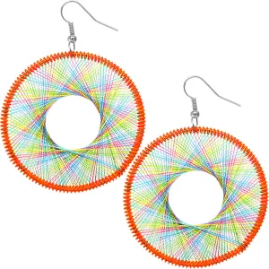 Orange Multicolor Round Woven Earrings