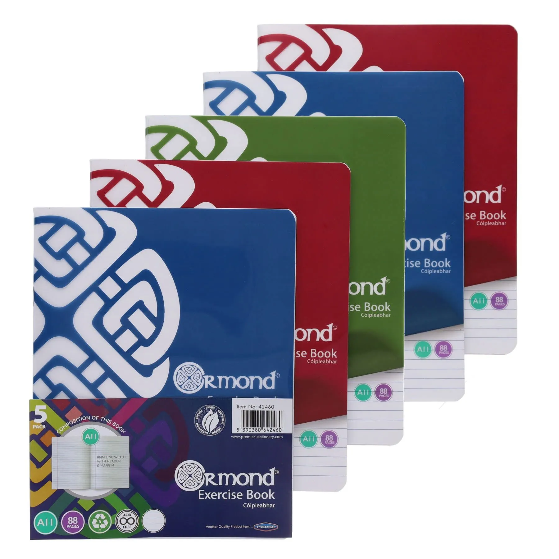 Ormond Pack of 5 x A11 - 88 Page Durable Cover Copy Book - Bright