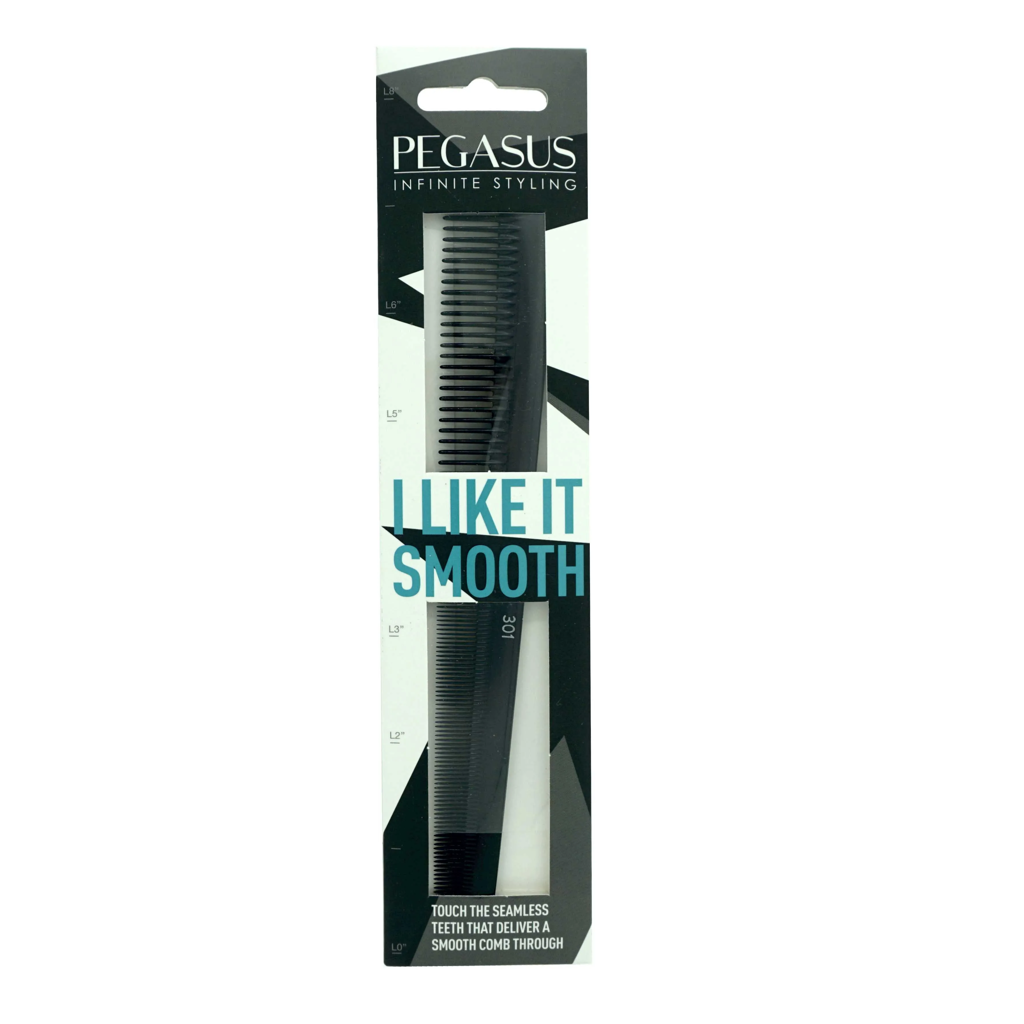 Pegasus 301, 7in Hard Rubber Heavy Barber Comb, Handmade, Seamless, Smooth Edges, Anti Static, Heat and Chemically Resistant, Wet Hair, Everyday Grooming Comb | Peines de goma dura - Black