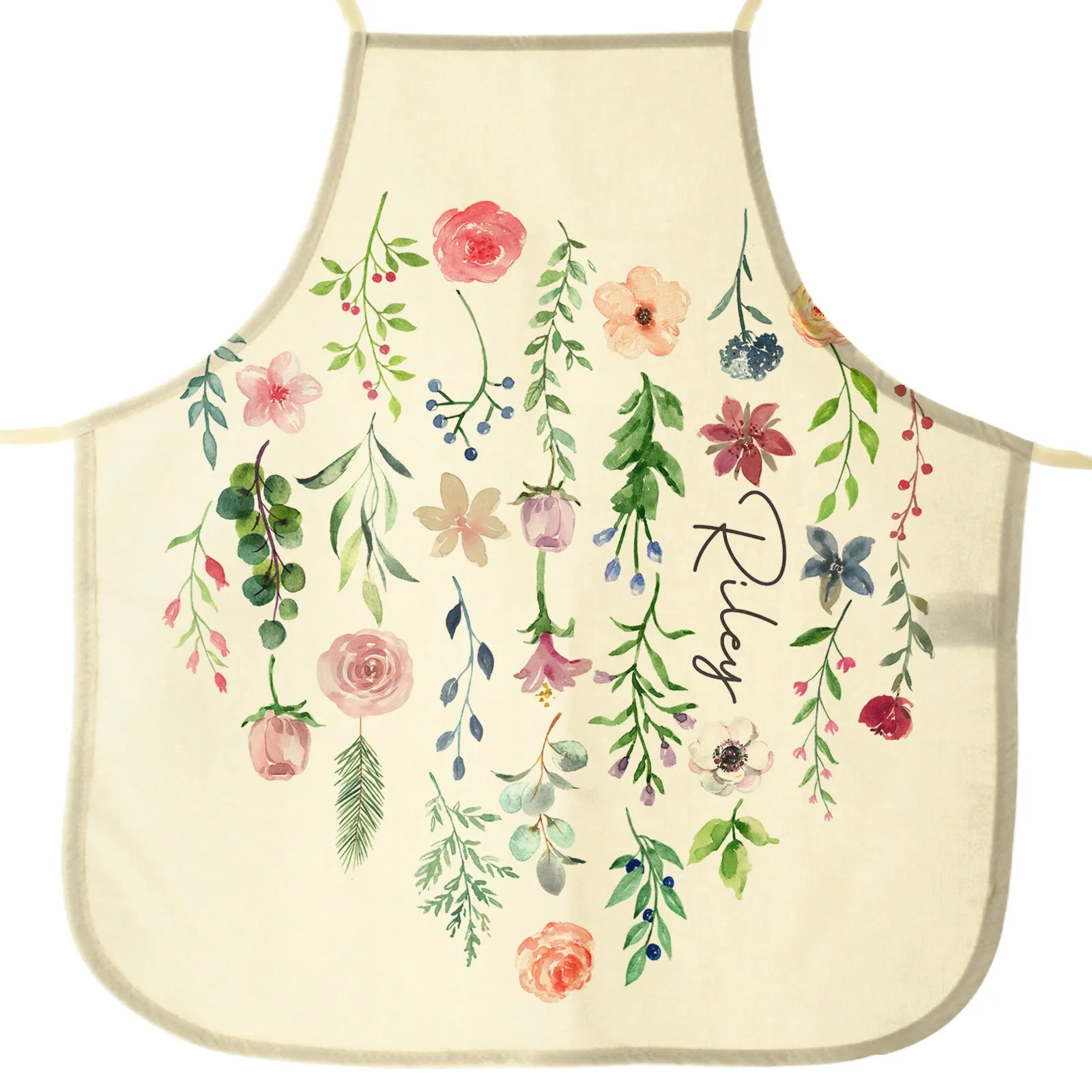 Personalised Apron with Stylish Text and Pink Flowers Floral Print