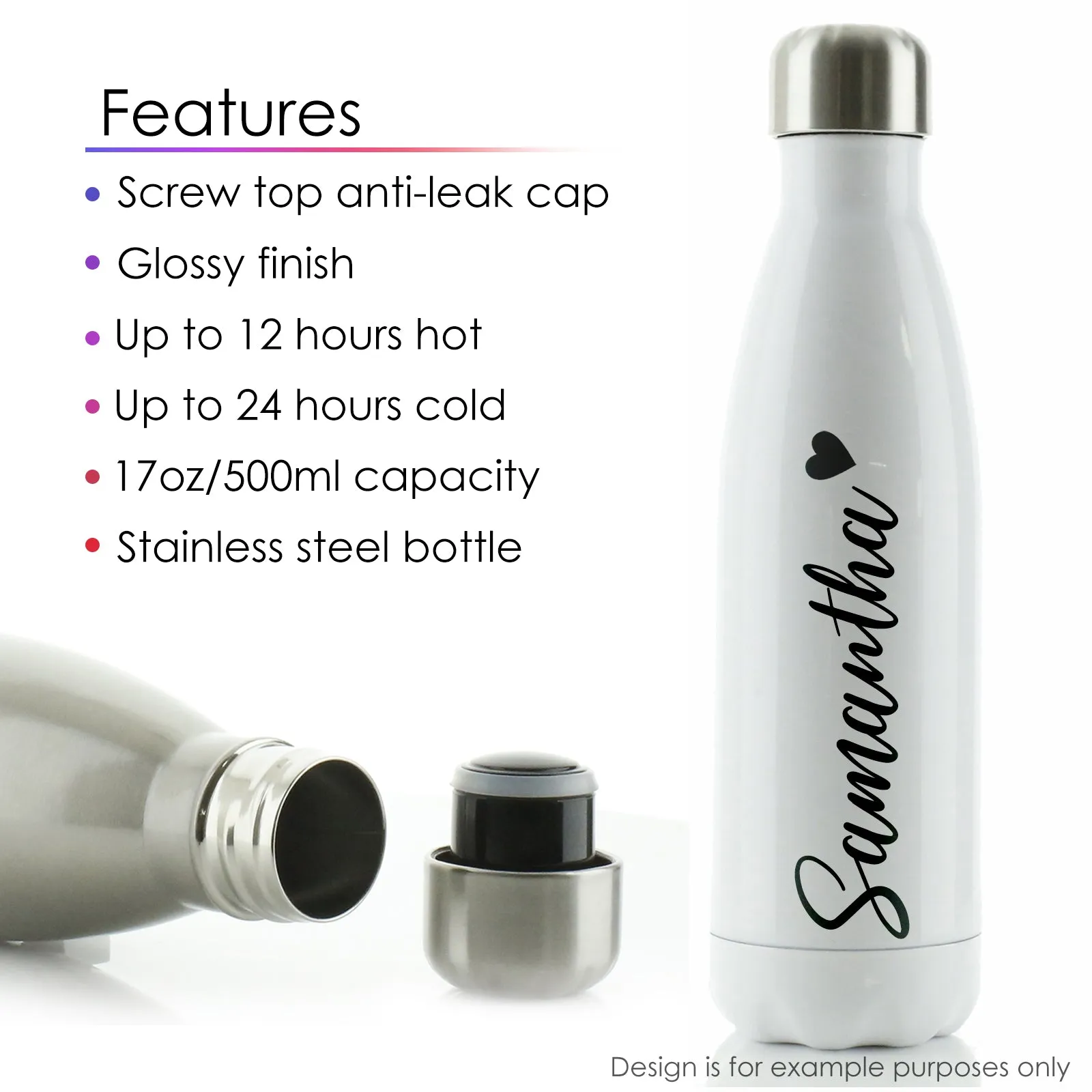 Personalised Cola Bottle with Stylish Text and Pink Love Landscape Print