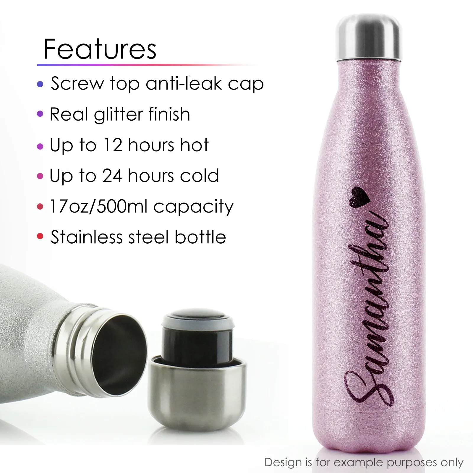 Personalised Cola Bottle with Stylish Text and Pink Love Landscape Print