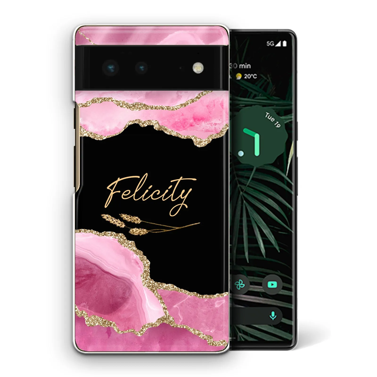 Personalised Google Phone Hard Case with Stylish Custom Name on Rose Pink Marble