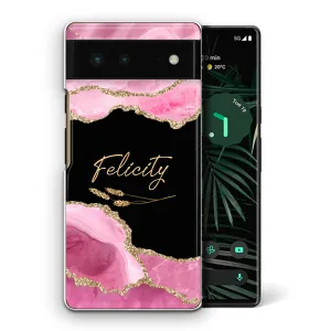 Personalised Google Phone Hard Case with Stylish Custom Name on Rose Pink Marble