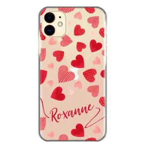 Personalised Huawei Phone Hard Case with Polka Dot/Striped Hearts and Stylish Text