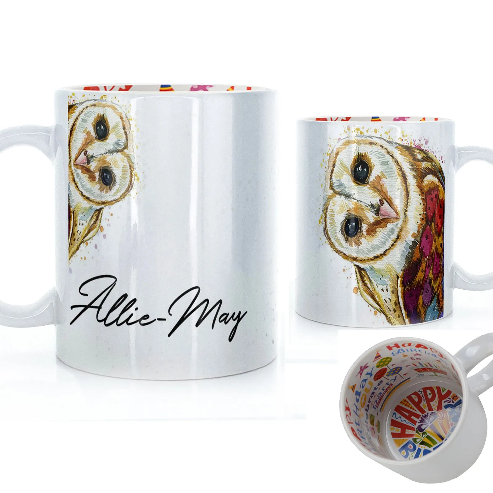 Personalised Mug with Stylish Text and Colourful Owl