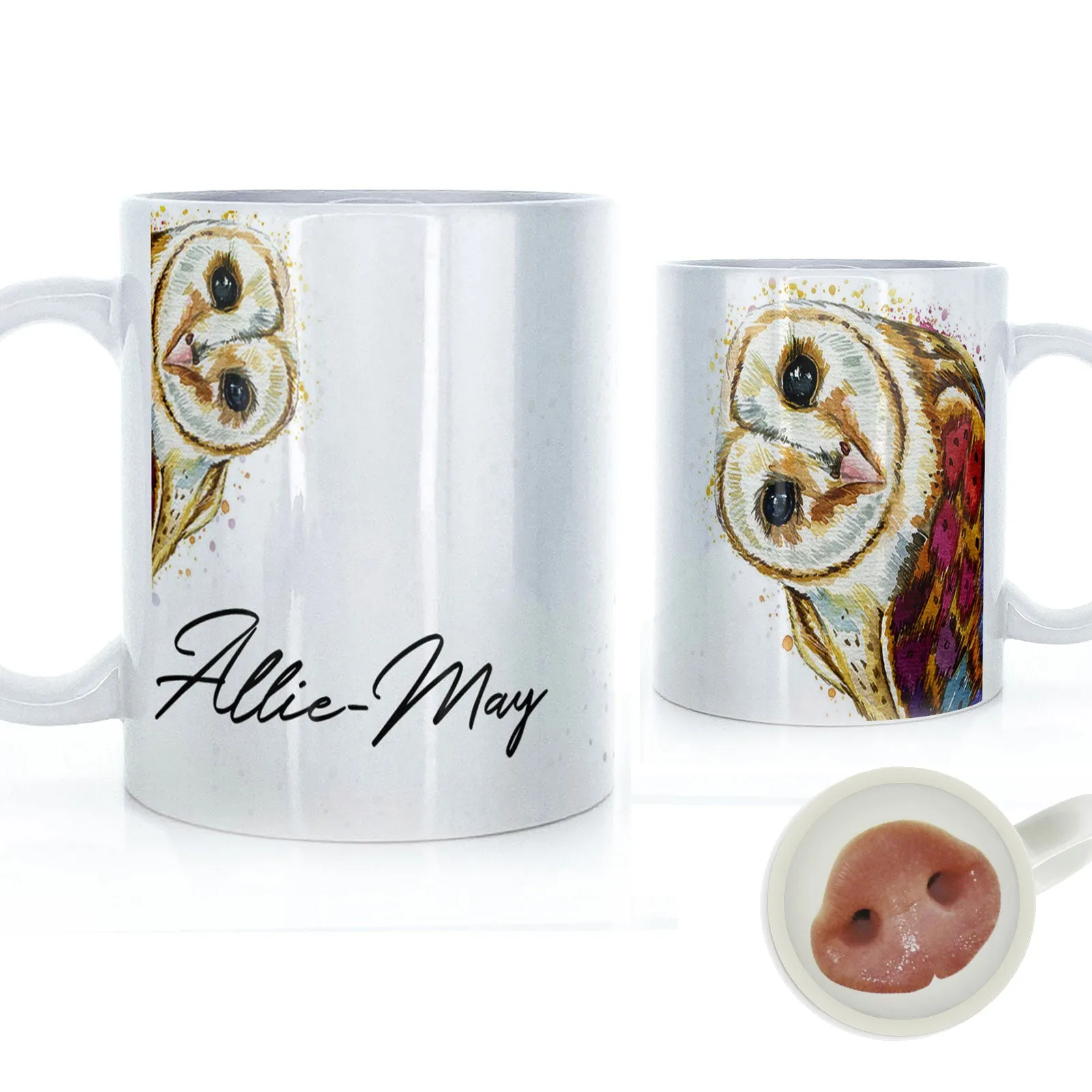 Personalised Mug with Stylish Text and Colourful Owl