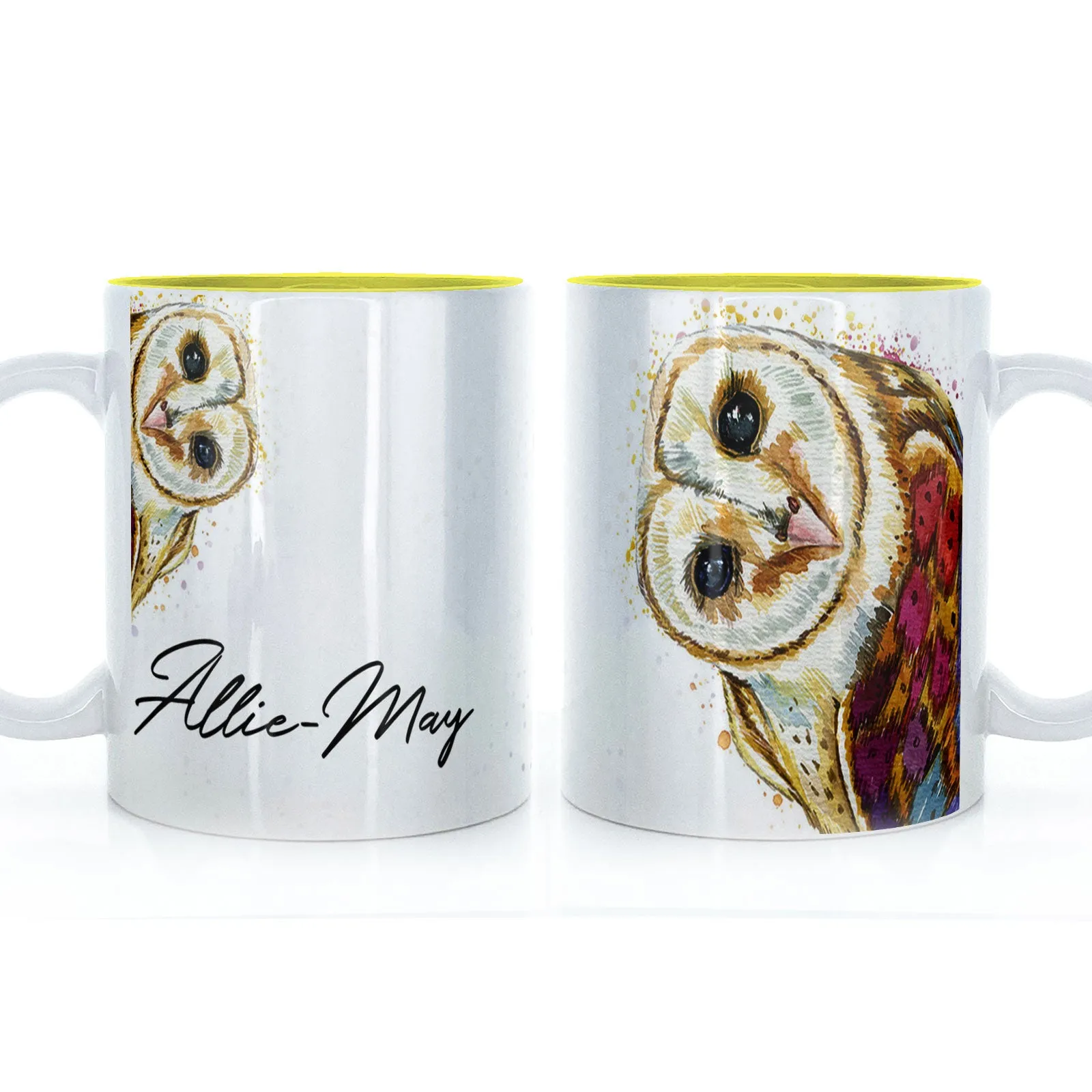 Personalised Mug with Stylish Text and Colourful Owl
