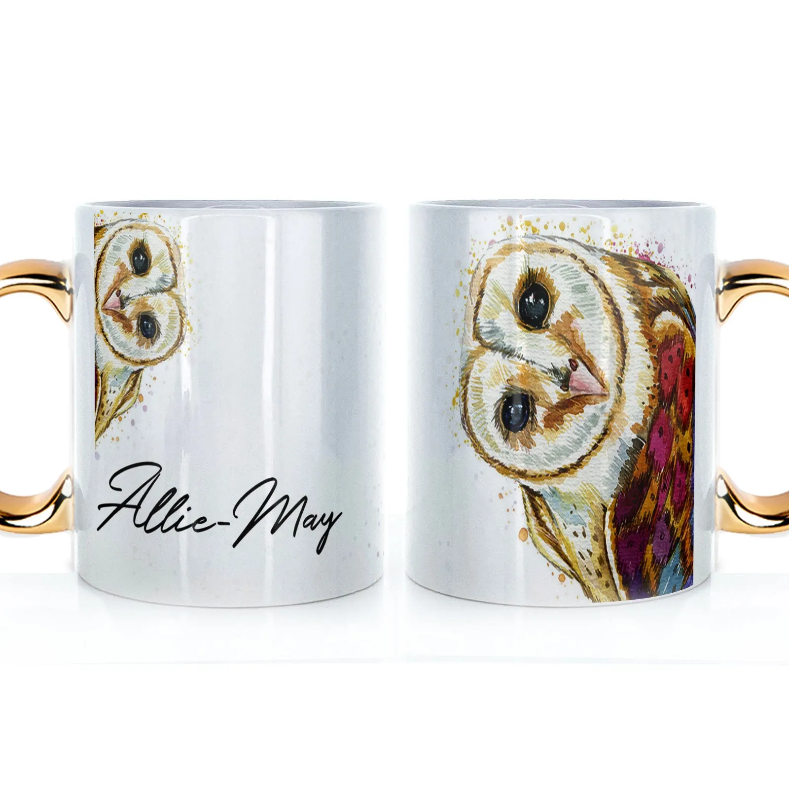 Personalised Mug with Stylish Text and Colourful Owl
