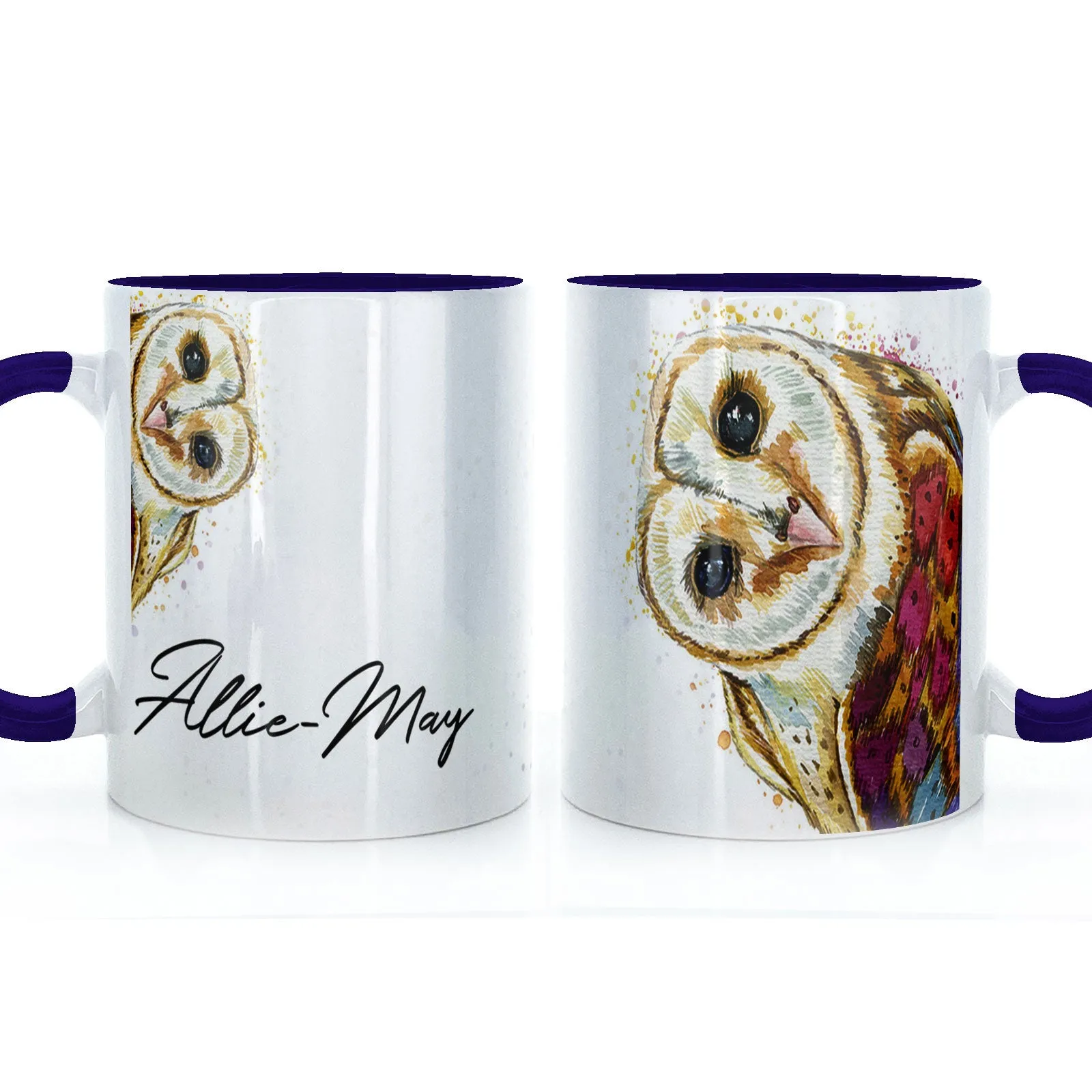 Personalised Mug with Stylish Text and Colourful Owl