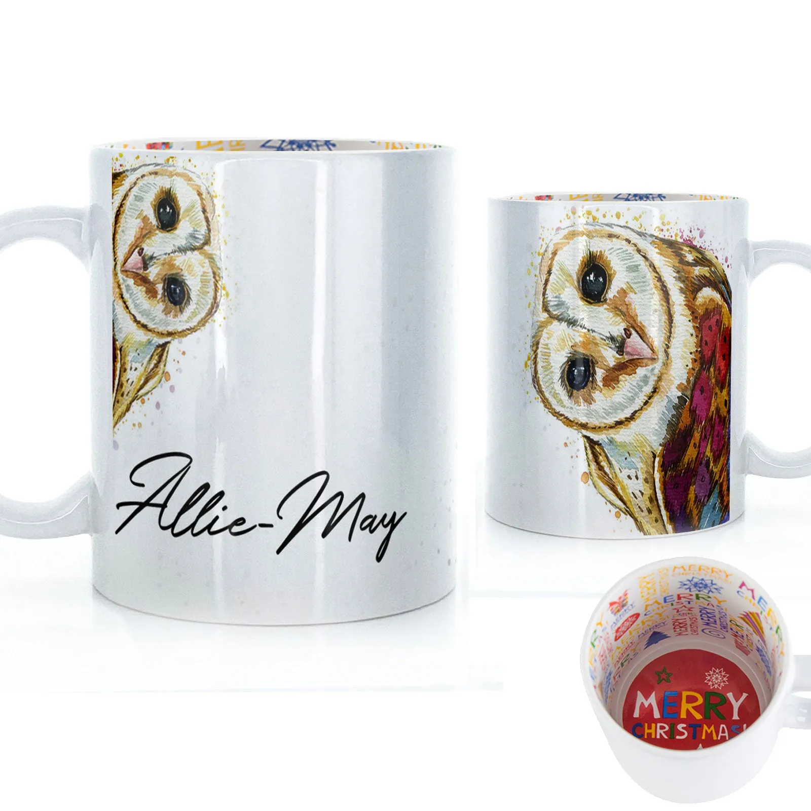 Personalised Mug with Stylish Text and Colourful Owl