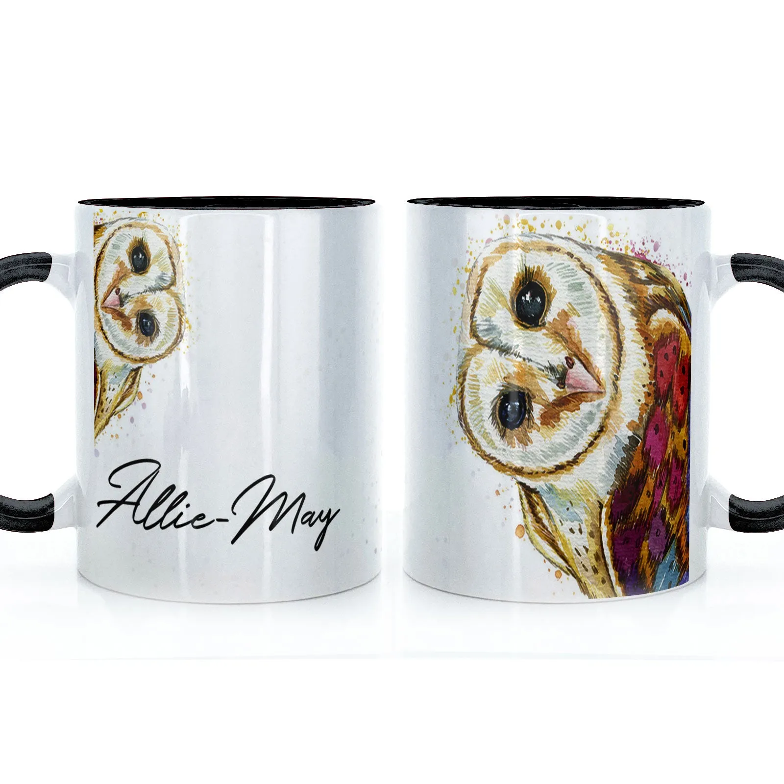 Personalised Mug with Stylish Text and Colourful Owl