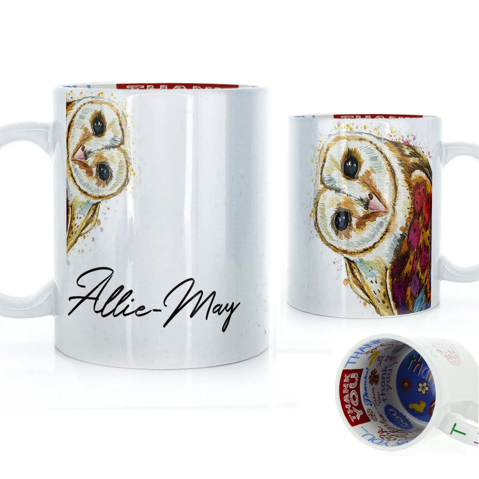 Personalised Mug with Stylish Text and Colourful Owl