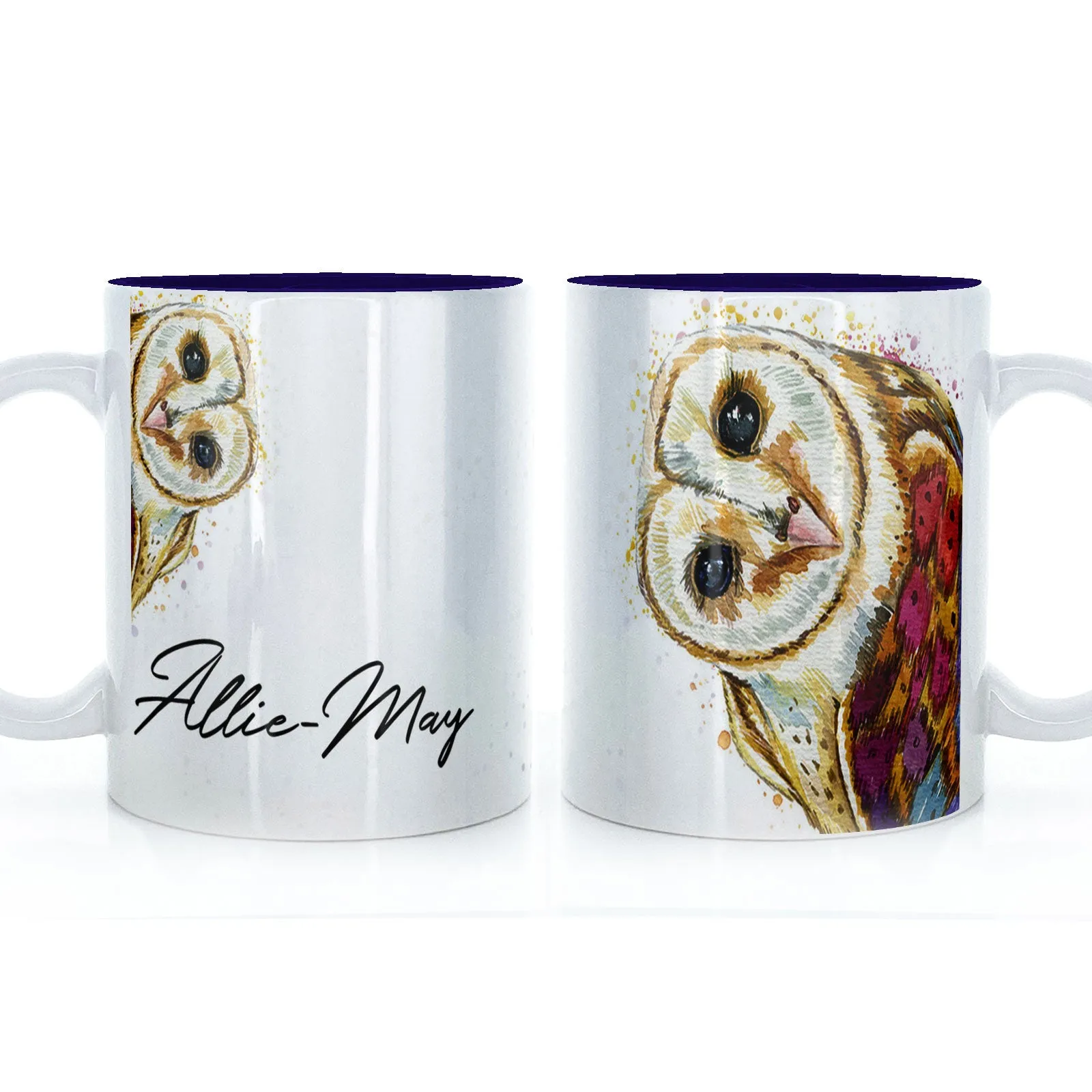 Personalised Mug with Stylish Text and Colourful Owl