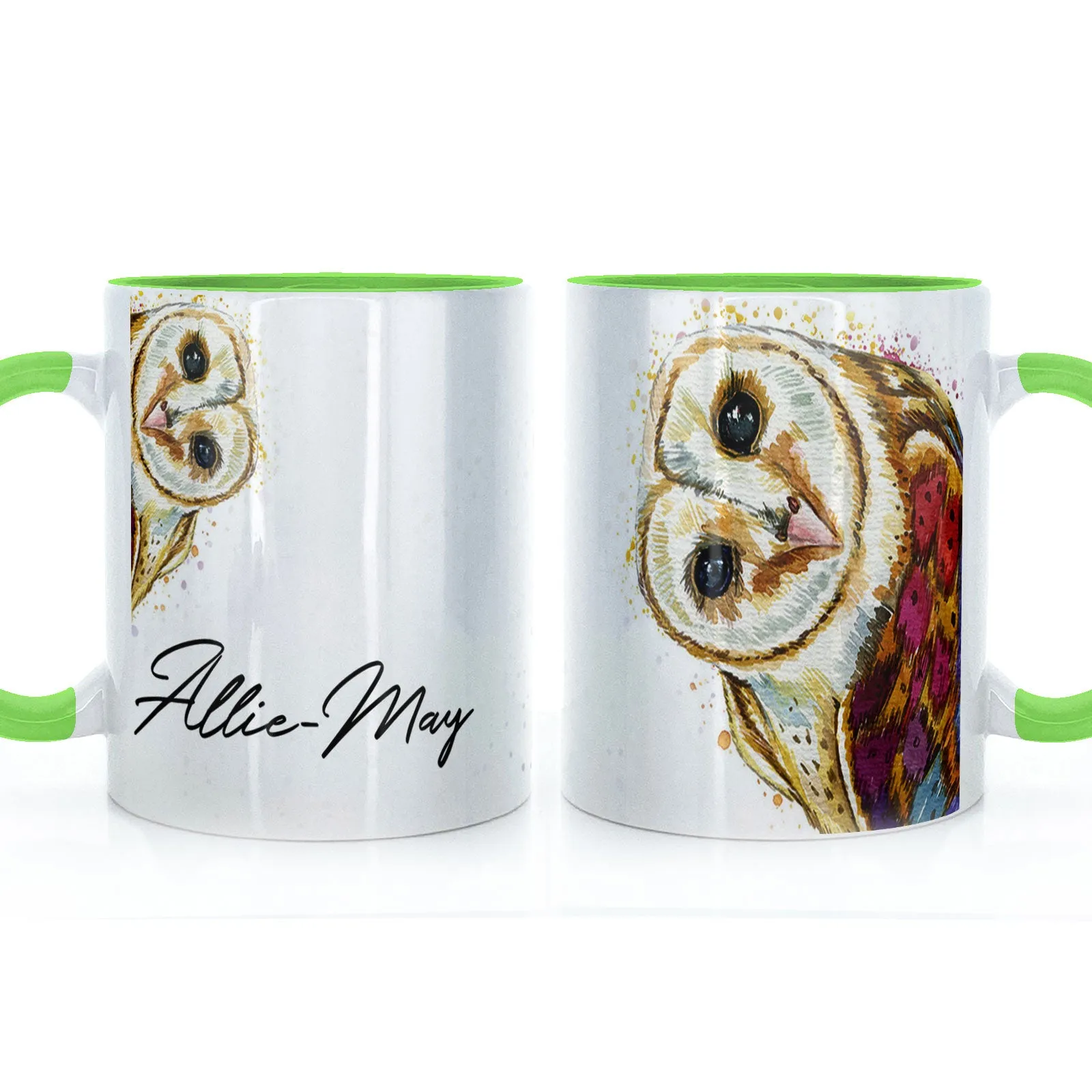 Personalised Mug with Stylish Text and Colourful Owl