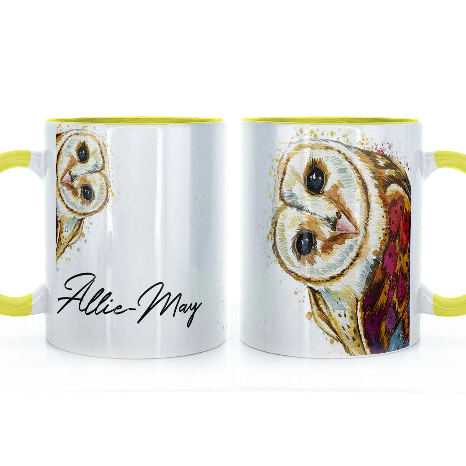 Personalised Mug with Stylish Text and Colourful Owl