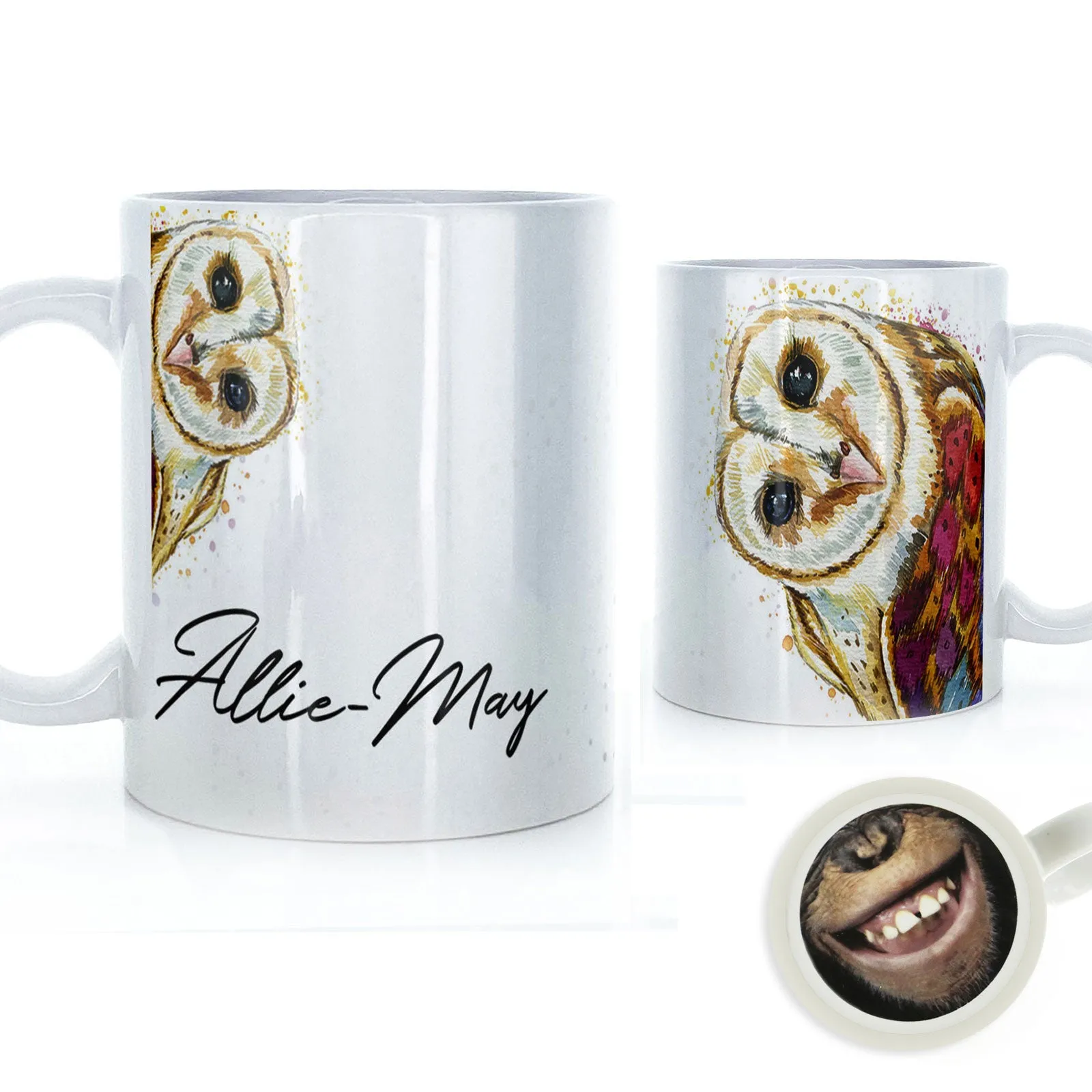 Personalised Mug with Stylish Text and Colourful Owl