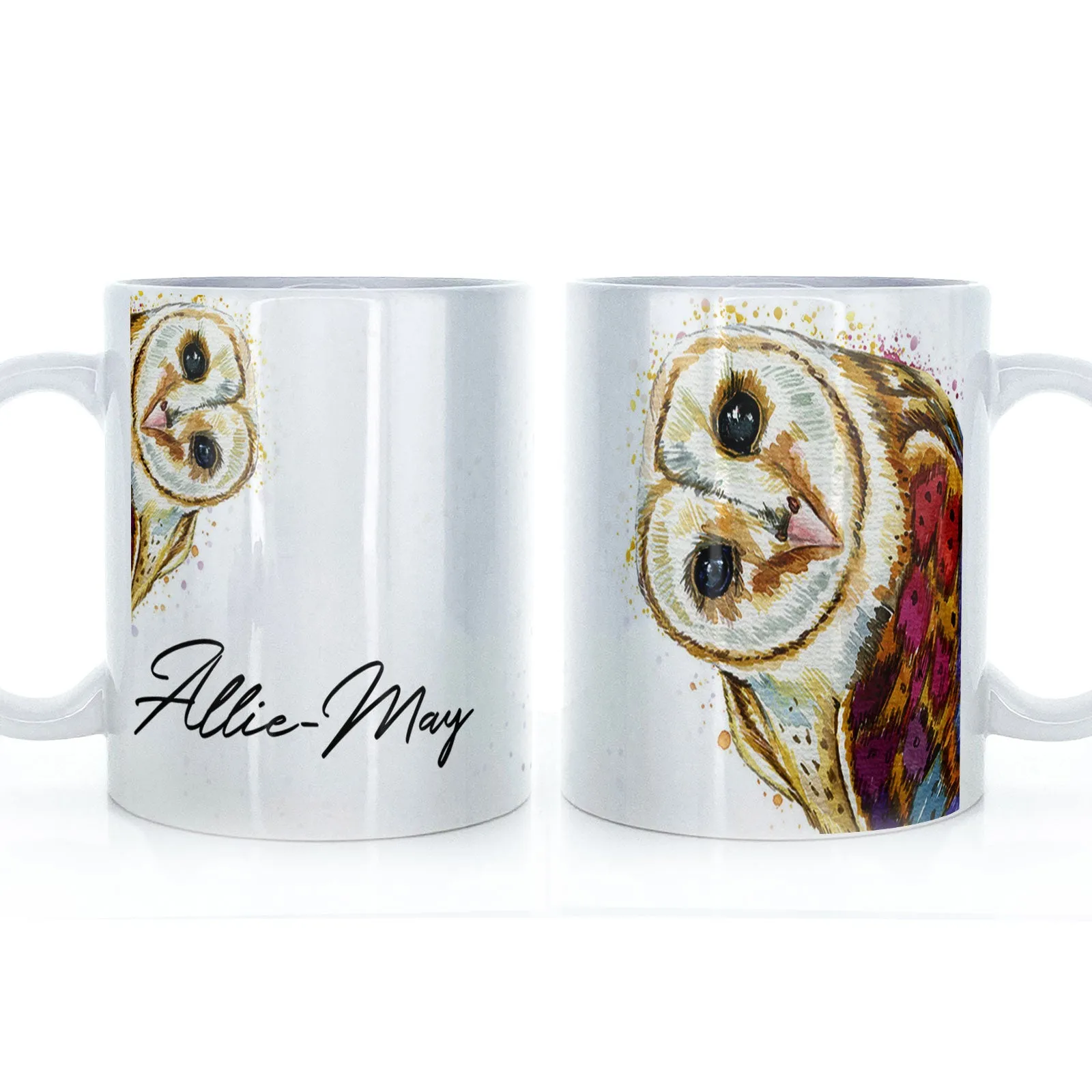 Personalised Mug with Stylish Text and Colourful Owl
