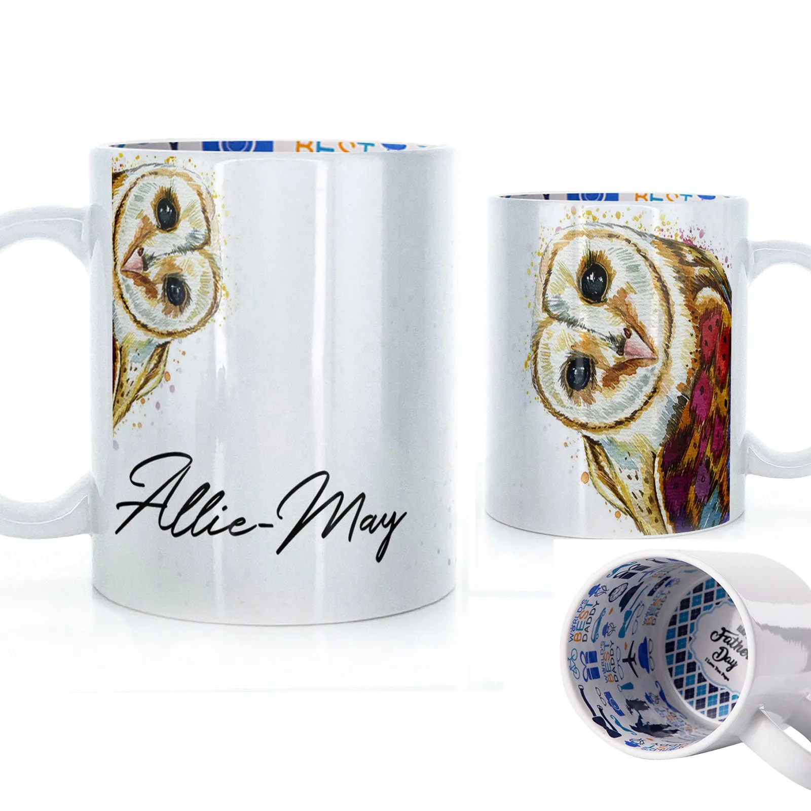 Personalised Mug with Stylish Text and Colourful Owl
