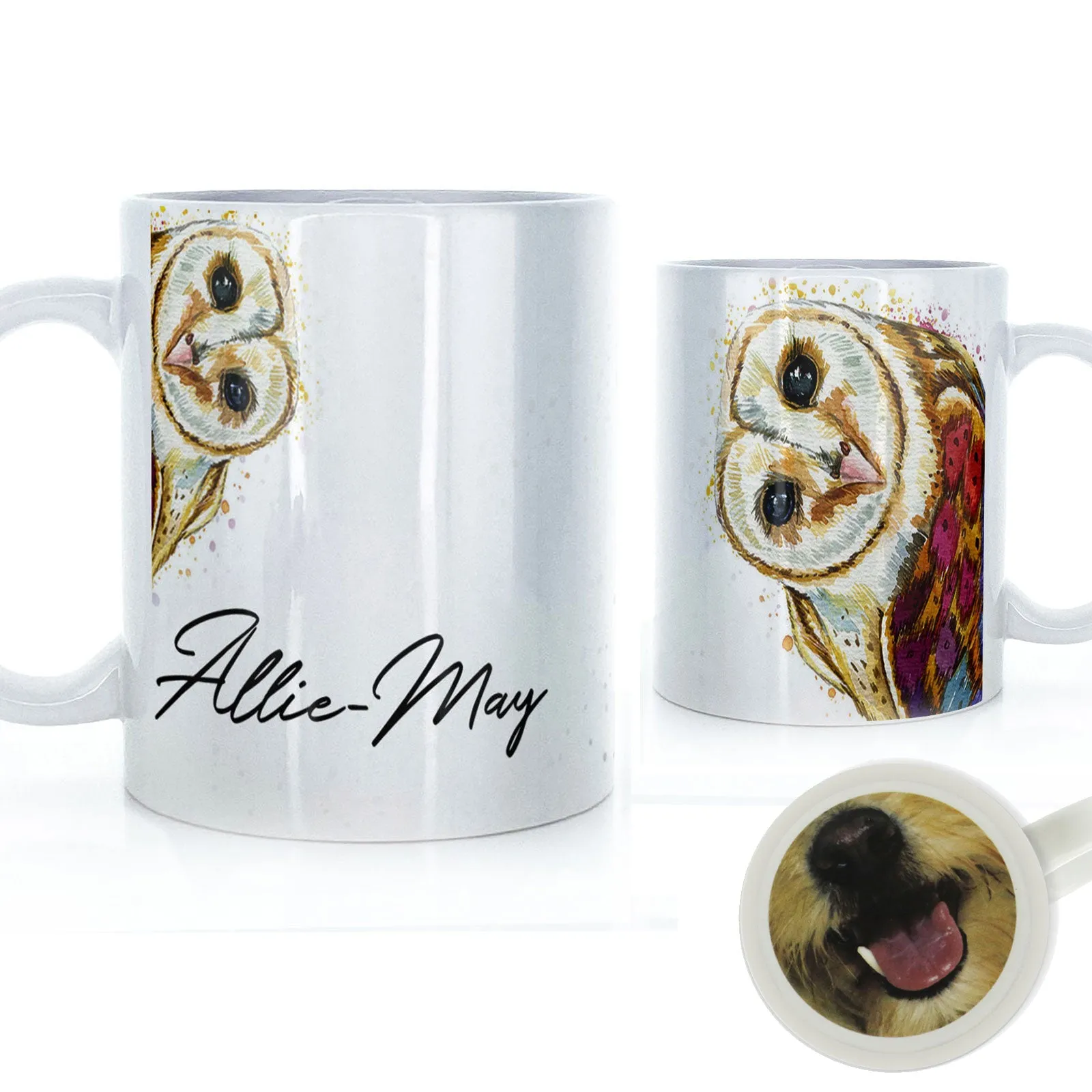 Personalised Mug with Stylish Text and Colourful Owl