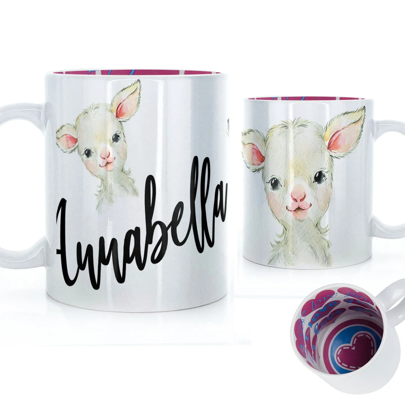 Personalised Mug with Stylish Text and Cute Lamb