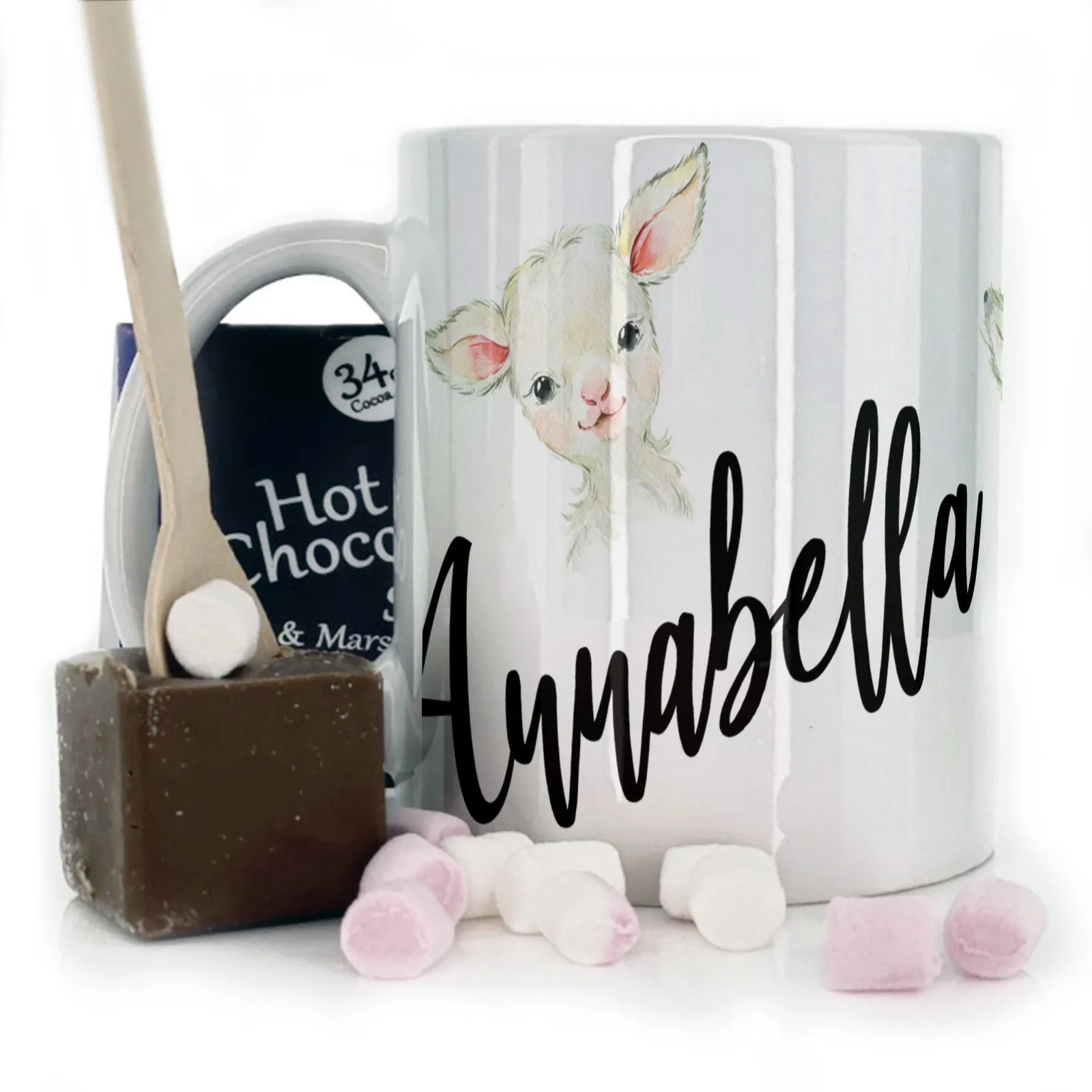 Personalised Mug with Stylish Text and Cute Lamb