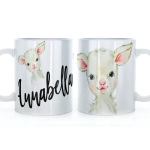 Personalised Mug with Stylish Text and Cute Lamb