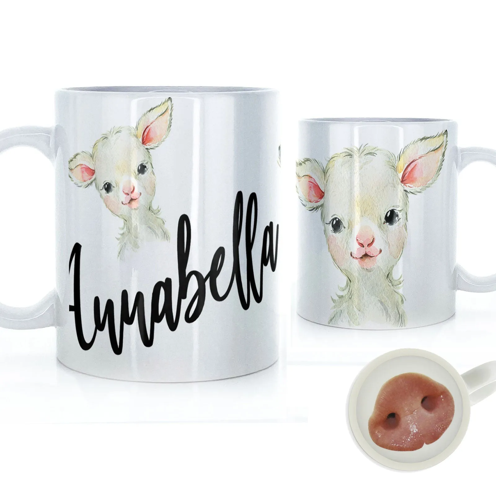 Personalised Mug with Stylish Text and Cute Lamb