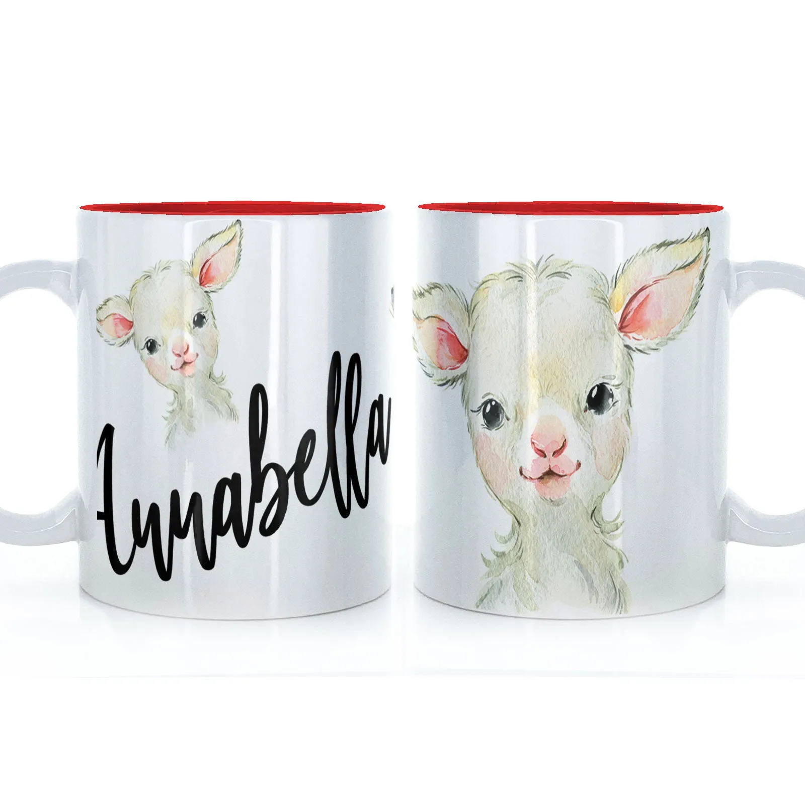 Personalised Mug with Stylish Text and Cute Lamb
