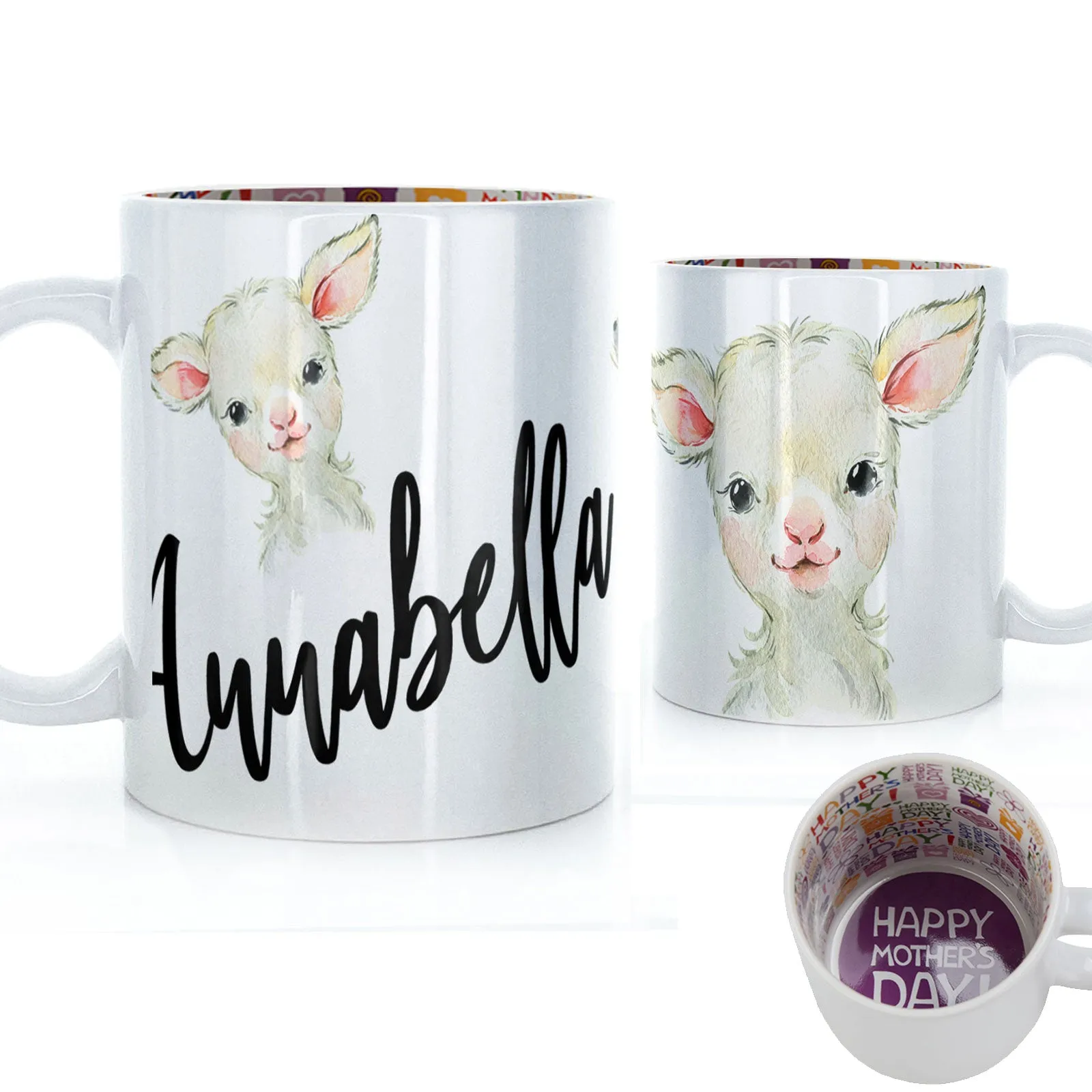 Personalised Mug with Stylish Text and Cute Lamb