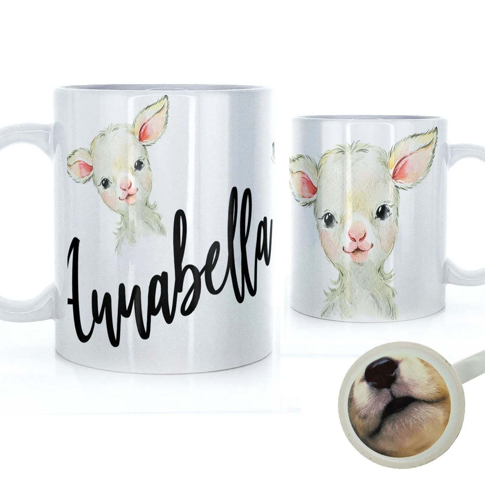 Personalised Mug with Stylish Text and Cute Lamb