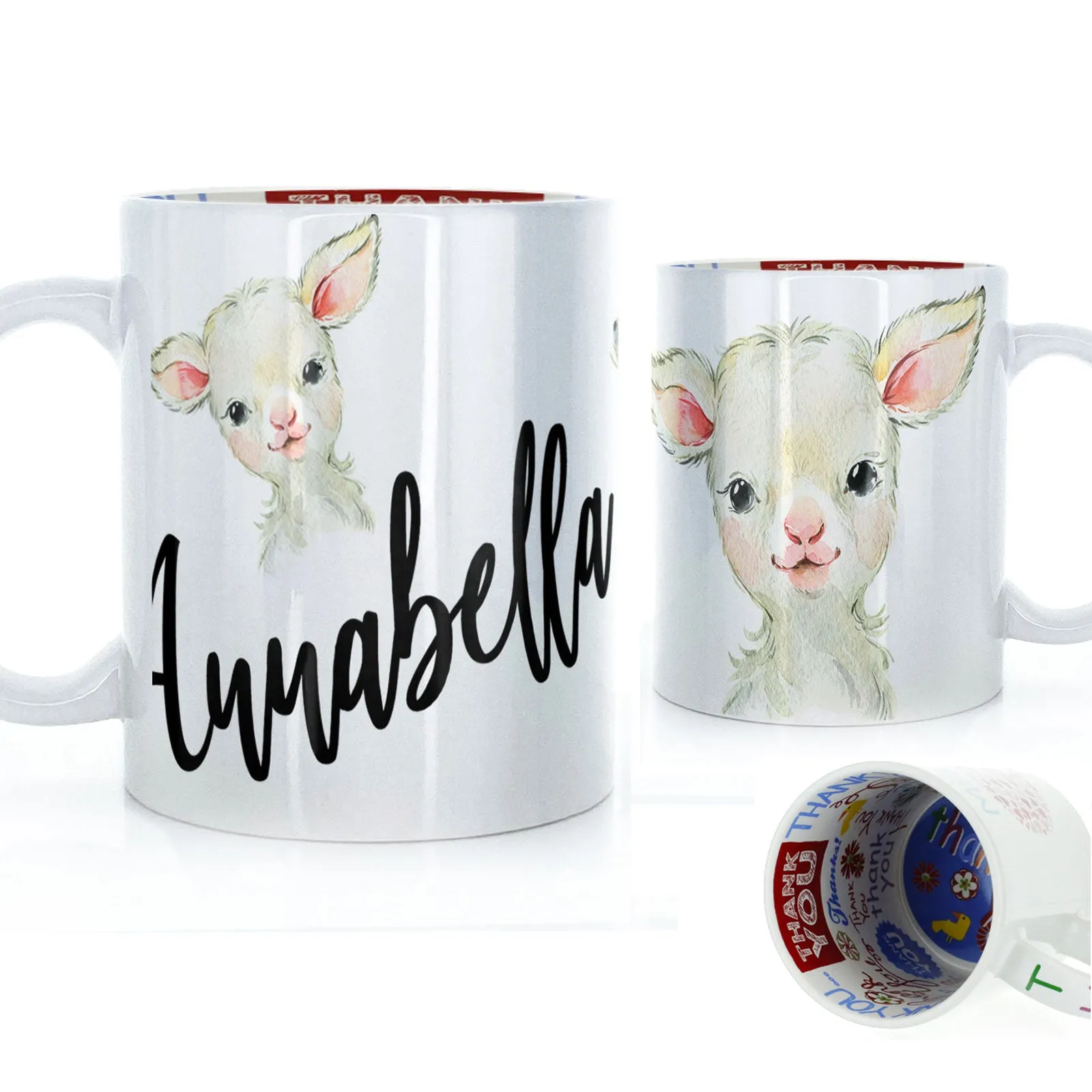 Personalised Mug with Stylish Text and Cute Lamb