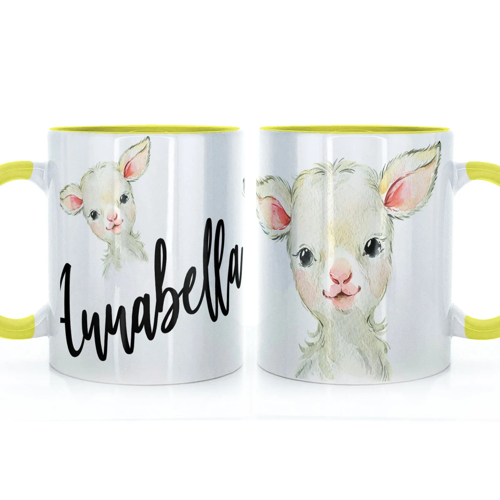 Personalised Mug with Stylish Text and Cute Lamb