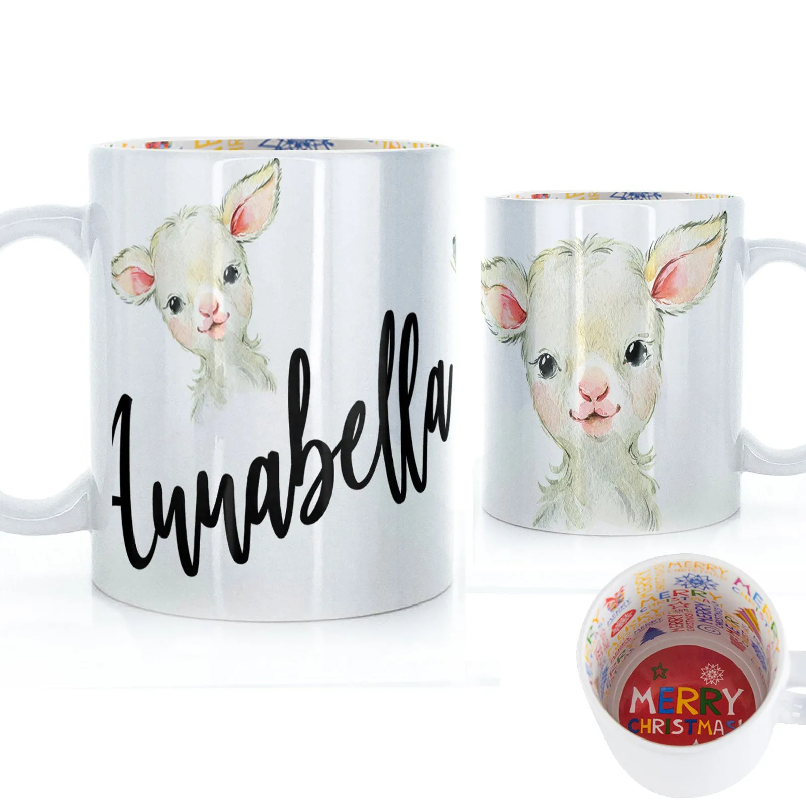 Personalised Mug with Stylish Text and Cute Lamb