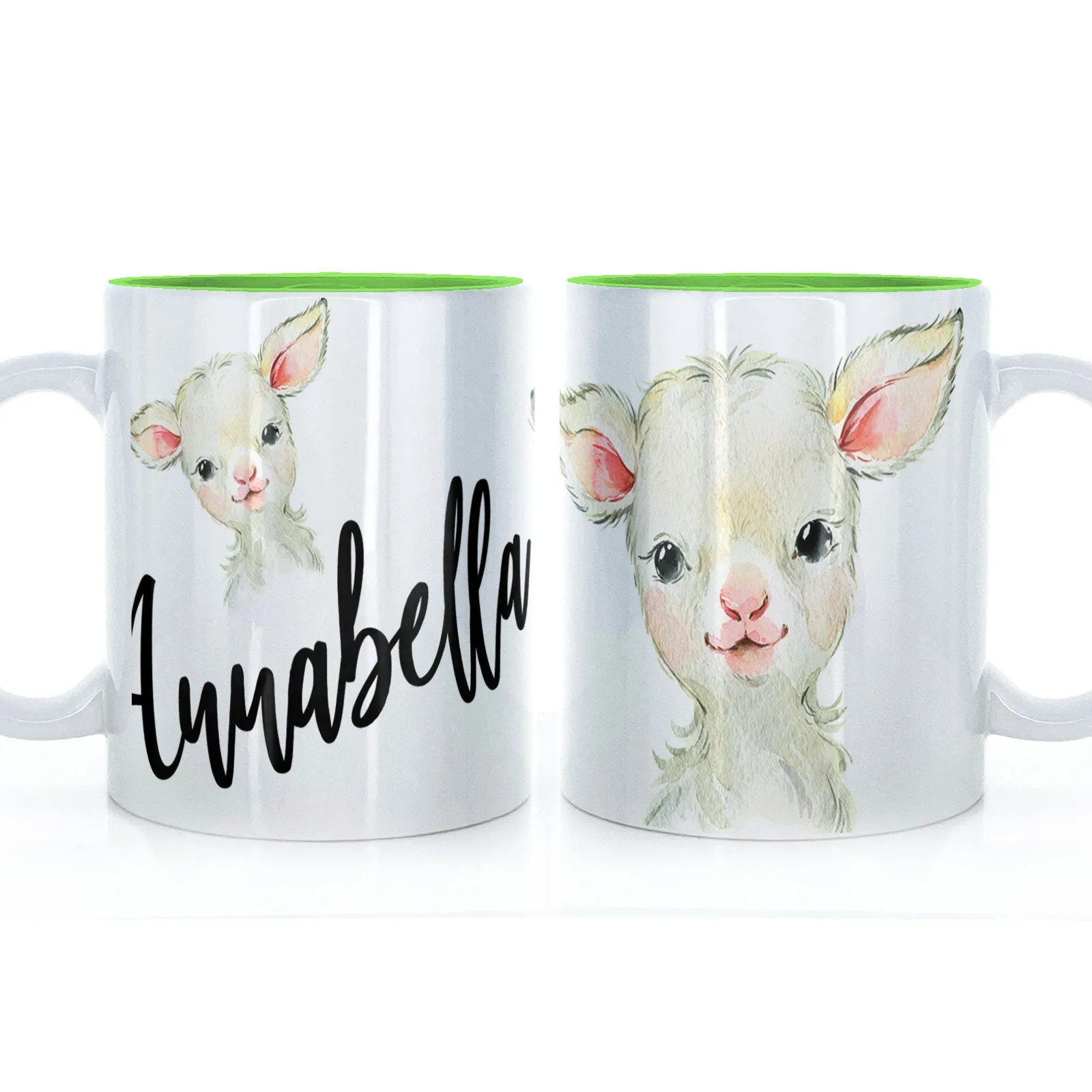 Personalised Mug with Stylish Text and Cute Lamb