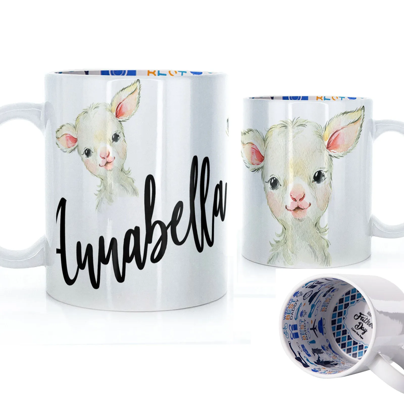Personalised Mug with Stylish Text and Cute Lamb