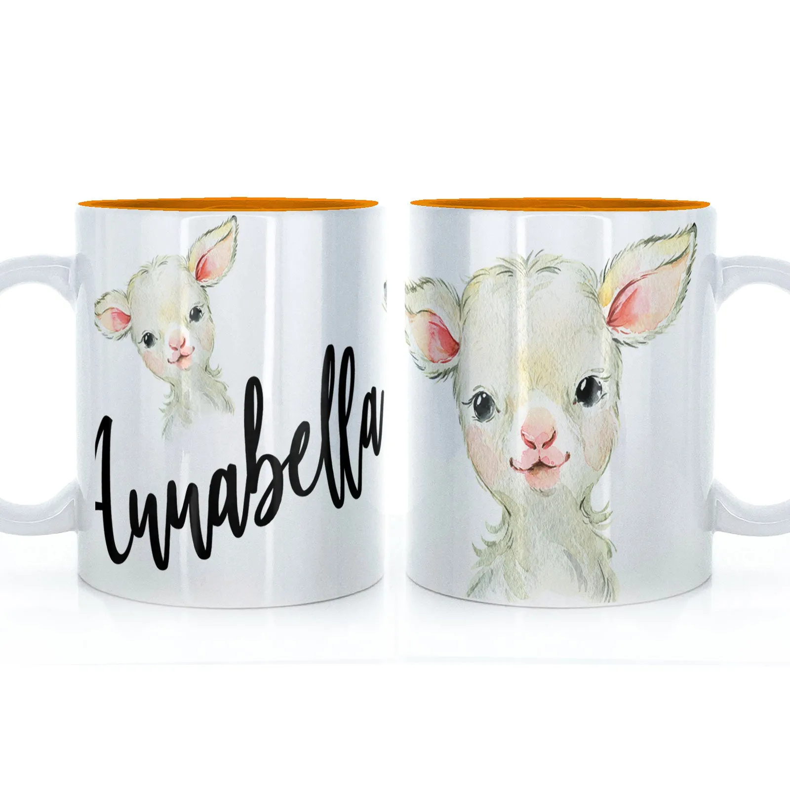 Personalised Mug with Stylish Text and Cute Lamb