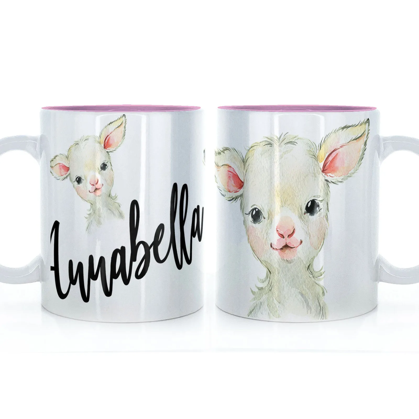 Personalised Mug with Stylish Text and Cute Lamb