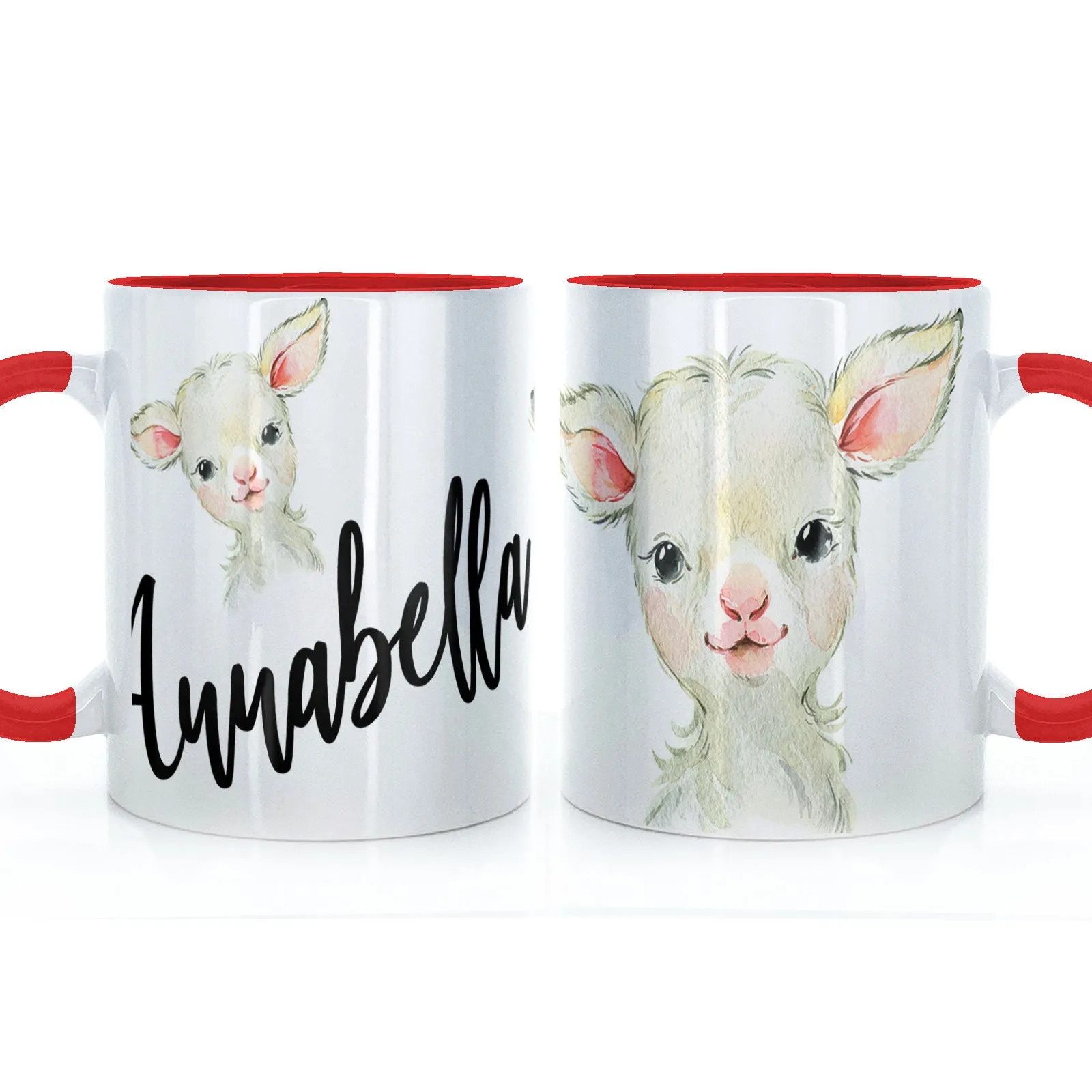 Personalised Mug with Stylish Text and Cute Lamb