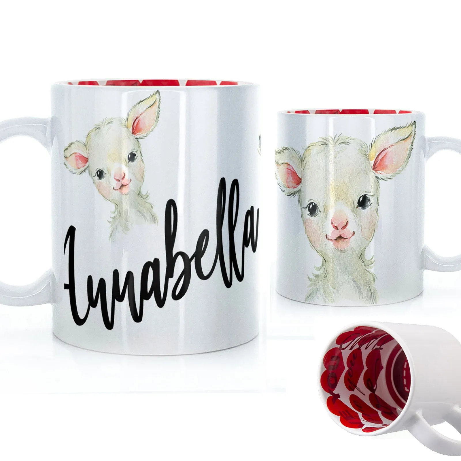 Personalised Mug with Stylish Text and Cute Lamb