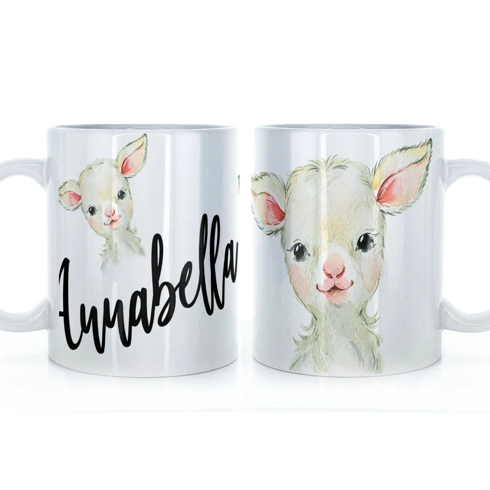 Personalised Mug with Stylish Text and Cute Lamb