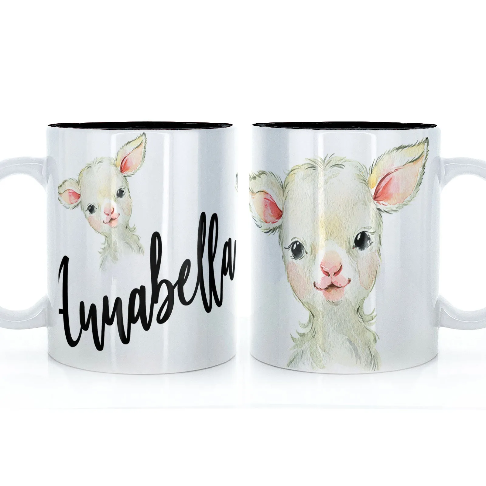 Personalised Mug with Stylish Text and Cute Lamb